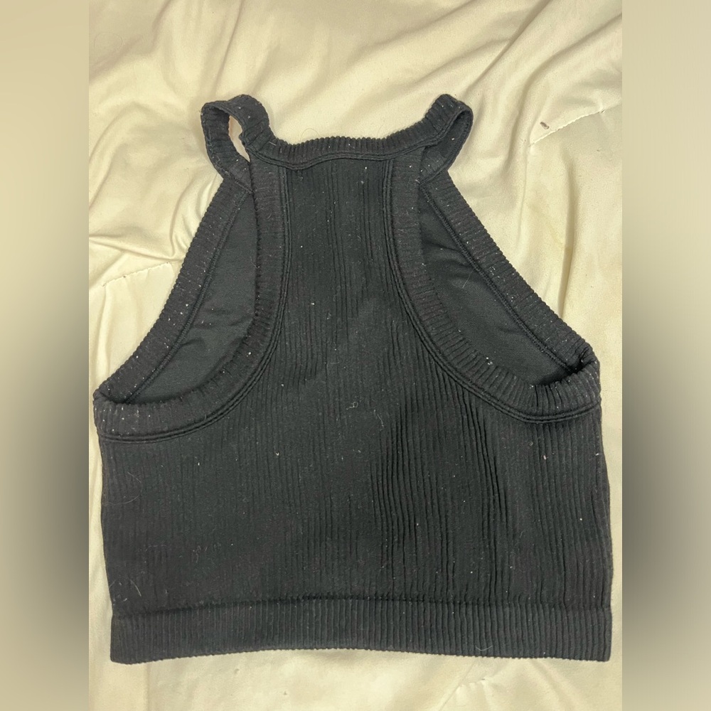 Aerie Black ribbed halter neck crop top